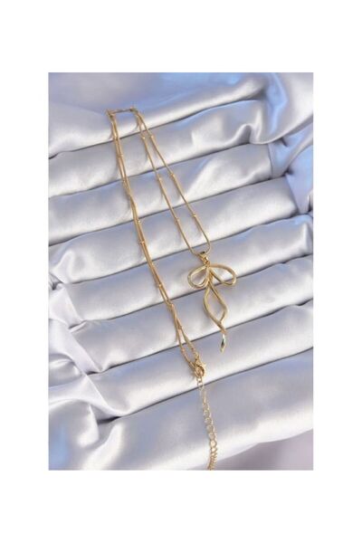 Finesa Jewelry Stylish Chain ​​Detail, Steel, Curled Bow Ket