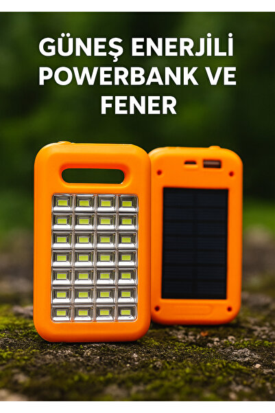 BellaThec Güneş Paneli ile Şarj Olan Powerbank Işıldak Kamp Lambası Çok Fonks...