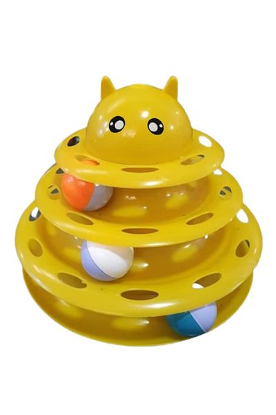 Bundera 3 Tiers Cat Toy with Cat Head, Movable Rotating Ball Tower Pet Activity Non-Slip Anti-Tipping