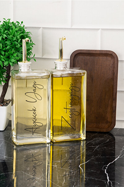 DNS HOME 2-Piece Luxury 500ml Oil Pot with Wooden Stand Gold Cover Glass Oil Pot Sunflower Oil Olive Oil Sauce Bowl Vinegar Bowl