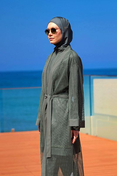 Marina Swimwear Khaki Full Length Tulle Kimono – Hijab Beach Pareo P2501-3