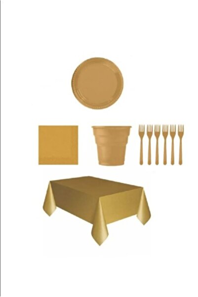 PartAntalya Gold Renk Plastik Tabak, Bardak, Çatal, Peçete Ve Tek Kullanımlık...
