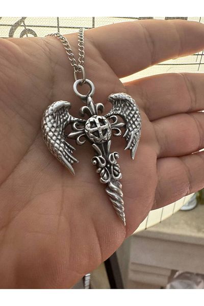 Herşey Nota Winged Dagger Figured Unisex Necklace – with 60 cm Chain, Symbol of Power and Freedom