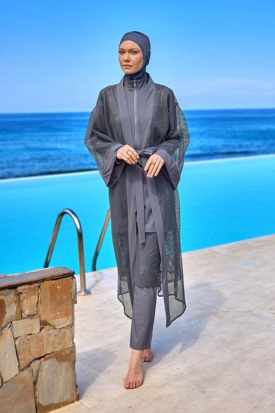 Marina Swimwear Smoked Full Length Tulle Kimono – Hijab Beach Pareo P2501-5