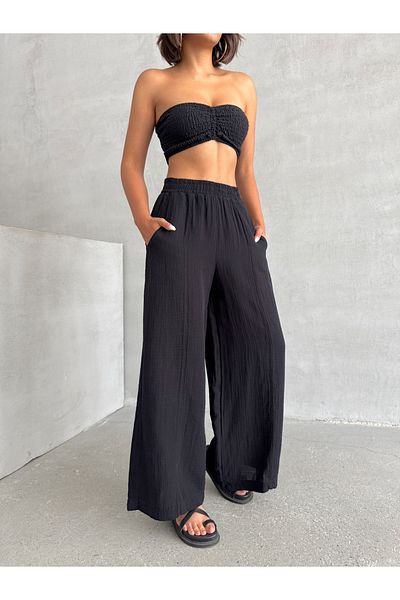 fhk atelier Women's Black Muslin Loose Cut Trousers