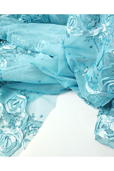 Kumaş Parça Sequin Tulle in Turquoise Turning Color Width: 130