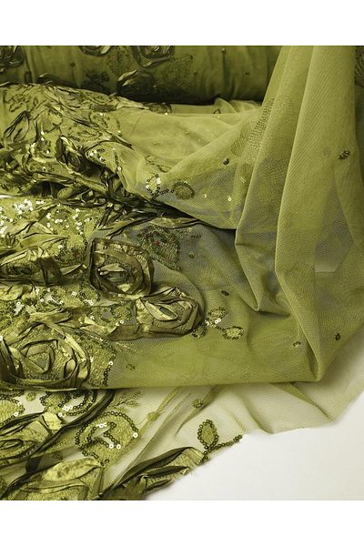 Kumaş Parça Sequin Tulle in the Color of Fat Green Width: 130