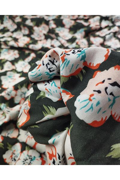 Kumaş Parça Dark Green Floral Woven Width: 145