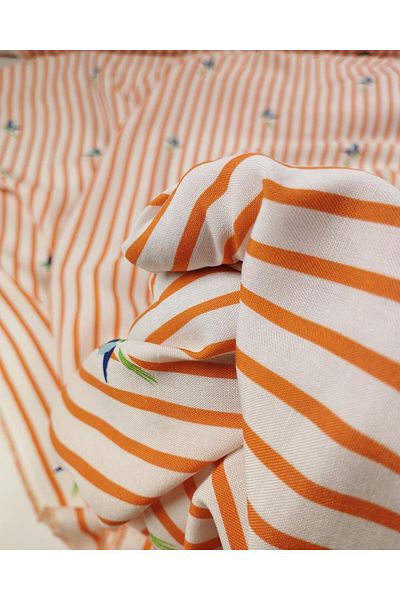 Kumaş Parça White with Orange Stripes Cotton Viscose Width: 140