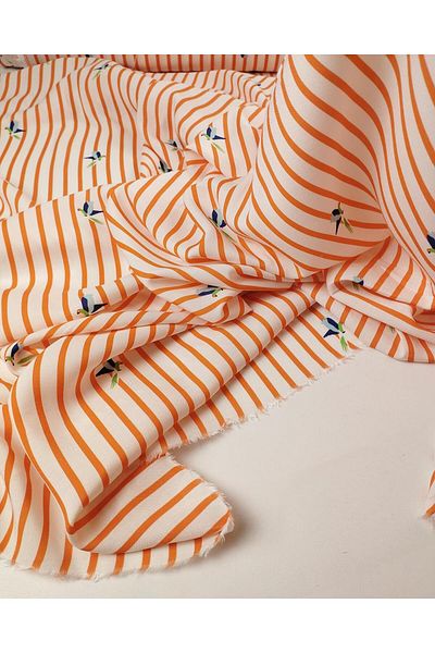 Kumaş Parça White with Orange Stripes Cotton Viscose Width: 140