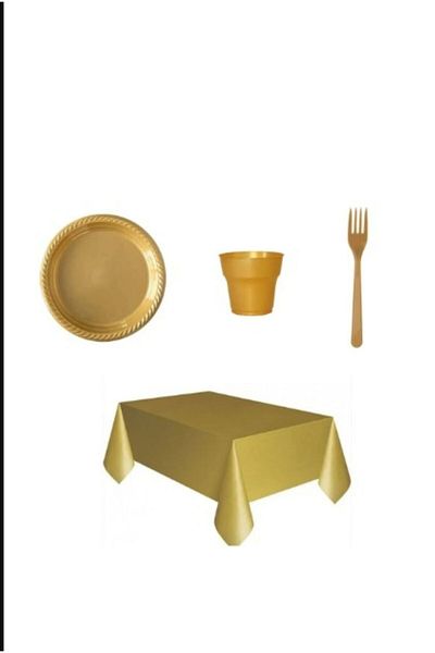 PartAntalya Plastic Plate Cup Fork Tablecloth Set 76 Piece Tableware Set Plastic Party Set