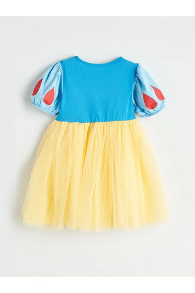 LC Waikiki LCW Kids Blue Crew Neck Bumbac Printesa Imprimat Fata Rochie Copii