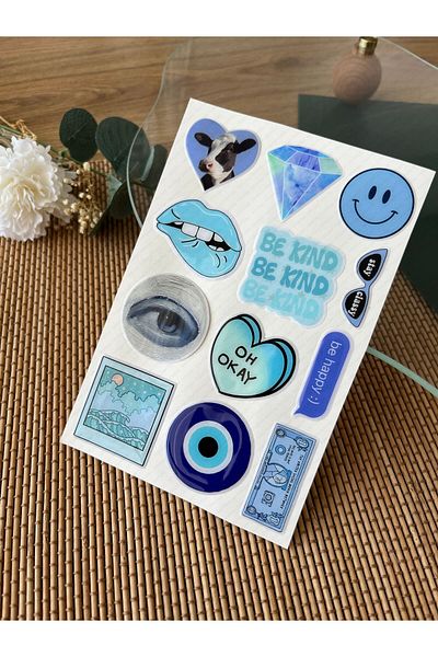 hdsticker Blue Premium 3D Looking Eye-Catching Shiny Embossed Sticker Set - Phone Case Ornament, Sticker