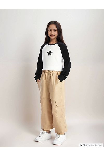 LC Waikiki Lcw Kids Beige Elastic Waist Girl's Cargo Jogger Pants