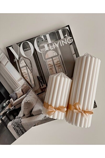 LALEZEN HOME Kurdeleli Dekoratif Sütün Mum Seti