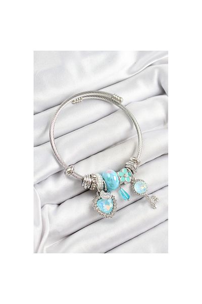 Skygo 316L Steel Blue Zircon Stone Star Key and Heart Model Silver Color Charm Bracelet - Tj-Bb7277