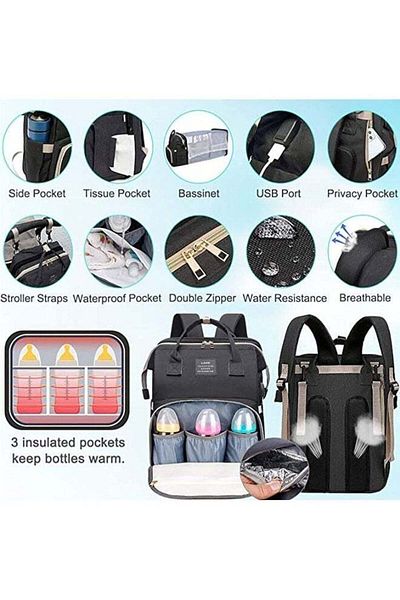Yelajoy New Style Multifunctional Portable Mommy Bed Backpack With Mosquito Net For Baby (Black)