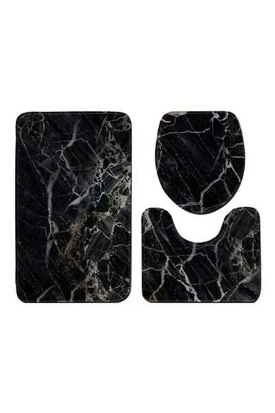 COOYA 3Pcs Bathroom Antiskid Pad, Marble Printed Bath Mat, Bath Mat+Contour+Toilet Lid Cover