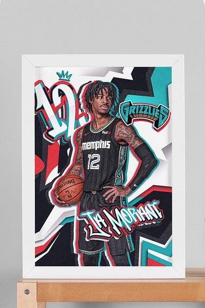 Saturn Pictură cu cadru Ja Morant - Poster NBA Memphis Grizzlies