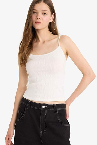 DeFacto Cool Fitted V Neck Ribbed Camisole Μονόχρωμο F7916AX25HS