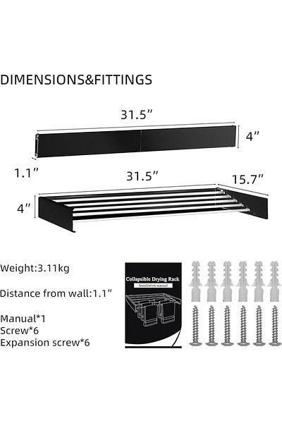 COOYA Invisible Wall Mounted Clothes,Towel Drying Rack,Foldable Shoe Storage Rack, Retractable(Black)