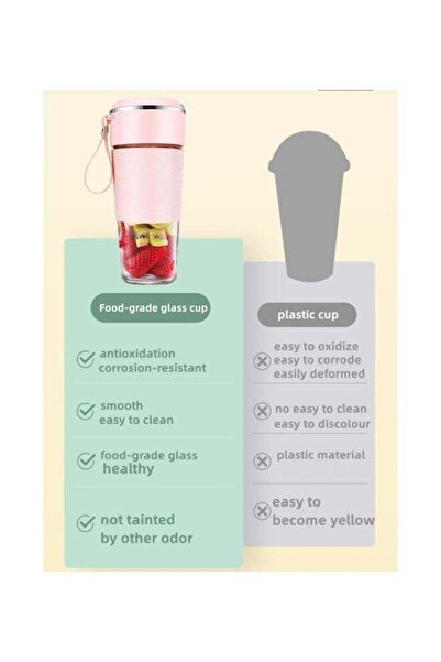 COOYA Small Portable Travel Blender Juicer Machine with Powerful Motor Rechargeable Battery (Pink)