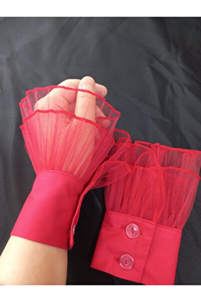 es moda shop Siona Pleated Tulle Removable Cuff Red