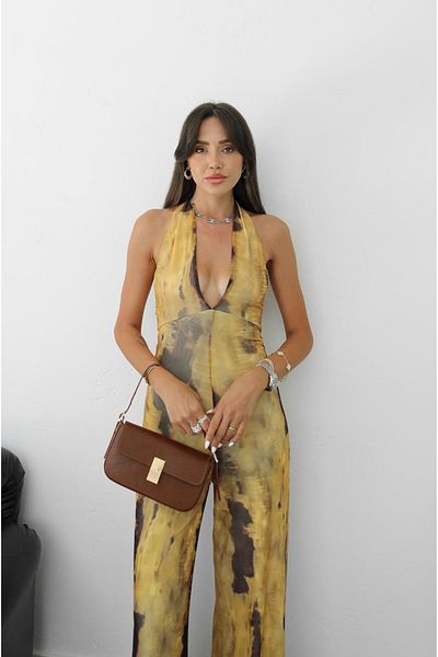 Havoş Yellow Low-Cut Halter Jumpsuit