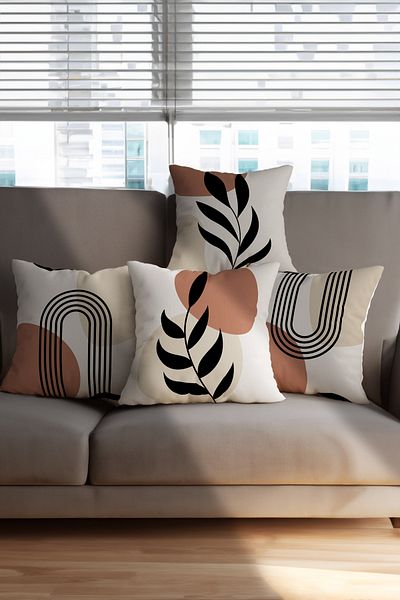 Pillow Dream Bohemian Boho Themed Leaf Patterned 4-Piece Sofa Pillow Throw Pillow Cover Set in Orange and Yellow Colors