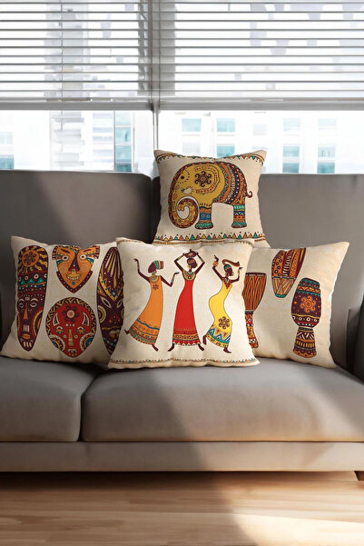 Pillow Dream مجموعة من 4 وسائد للأريكة وأغطية وسائد بألوان كريمية برتقالية مع...