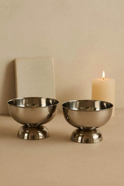 Anadolu Saray 2' Pcs 11cm Large Size Steel Ice Cream Presentation Bowl Footed Round Ice Cream Bowl Turkish Delight Bowl Snack Bowl