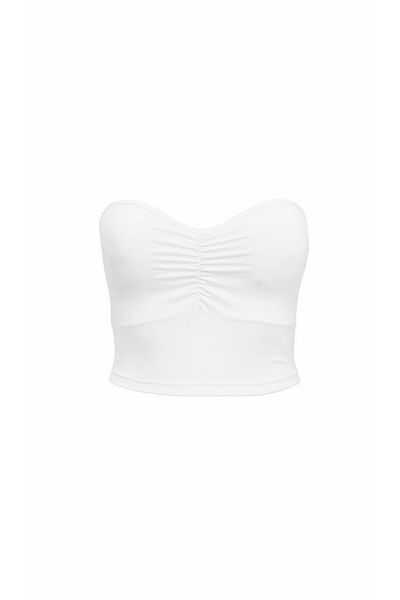 Sezgi Tekin Drape Detail Chest Covered Ecru Bustier