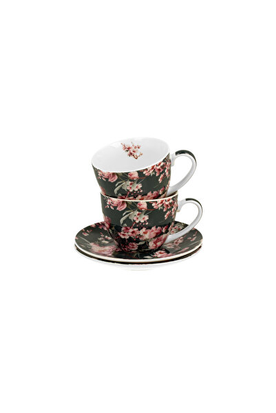 GiftExpress Set of 2 porcelain cups and saucers Noemi Black 250ml