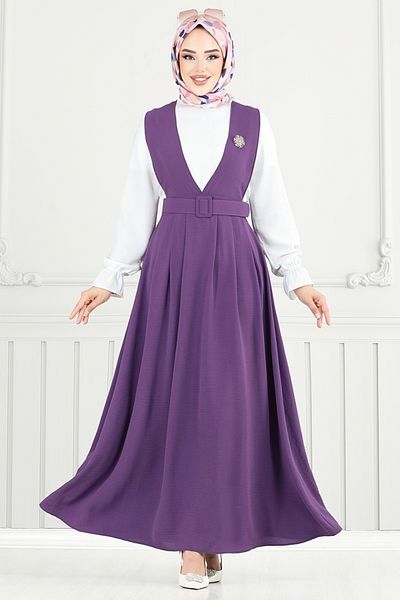 ModaMerve Cuff Elastic Gilet Suit 9152Pl940-M Lilac