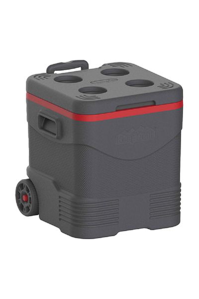 Keep Cold Durable Trolley Ice Chest with Handle Dark Grey and Red 30 Liter