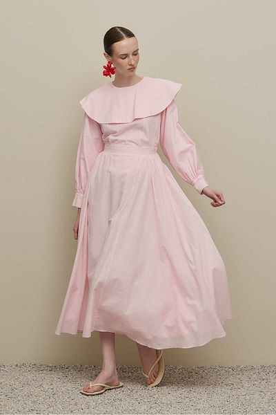 Fahhar Volan Collar Voile Skirt Suit Pink