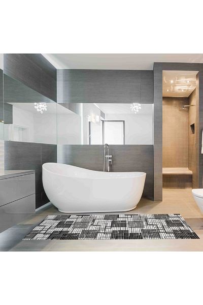 REVE Rectangular Shape Anti-Slip Bath Mat Grey and White 180 x 65cm