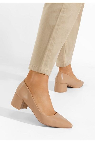 B T Shoes Pantofi cu toc gros Playita camel