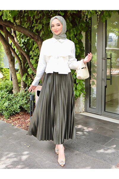 pamuckdesign تنورة نسائية ذات مظهر جلدي حجاب مطوي