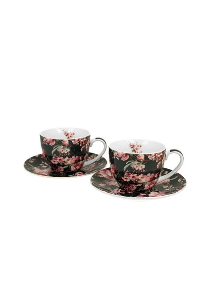 GiftExpress Set of 2 porcelain cups and saucers Noemi Black 250ml