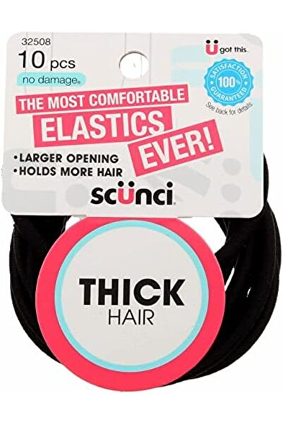 Scunci by Conair Thick Hair Elastics No Damage Hair Tie - Black 10 pcs