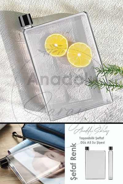 Anadolu Saray 420ml Clear Transparant Color Transparent Motivational A5 Shape Flat Water Bottle Sports Water Bottle Drinker