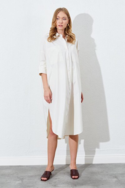 TENA Γυναικείο φόρεμα πουκάμισο με διπλή τσέπη με πέτρα