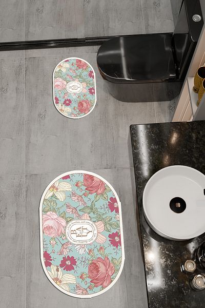 vodler Beauty Pattern Eco Bath Mat, Αντιολισθητική βάση, Πλένεται στο πλυντήριο, Ψηφιακή εκτύπωση Σετ 2
