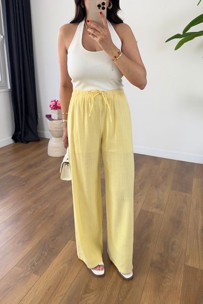 BİRCANÇİL Cupra Yellow Lined Linen Trousers
