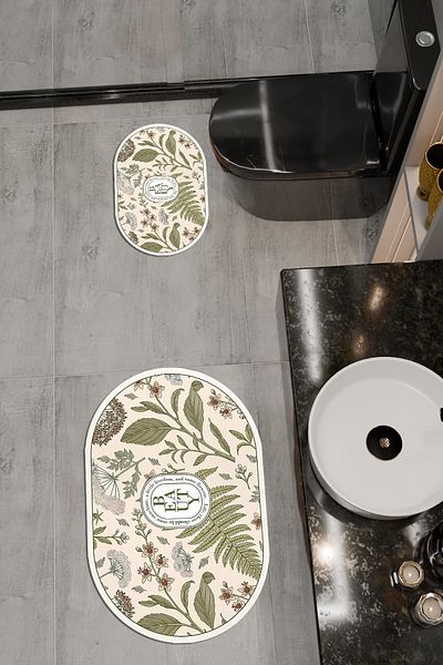 vodler Beauty Pattern Eco Bath Mat, Αντιολισθητική βάση, Πλένεται στο πλυντήριο, Ψηφιακή εκτύπωση Σετ 2