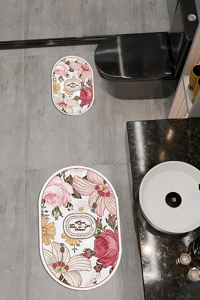 vodler Beauty Pattern Eco Bath Mat, Αντιολισθητική βάση, Πλένεται στο πλυντήριο, Ψηφιακή εκτύπωση Σετ 2