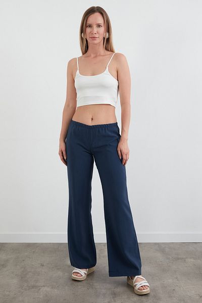 Fulla Moda Elastic Waist Low Waist Modal Palazzo Trousers