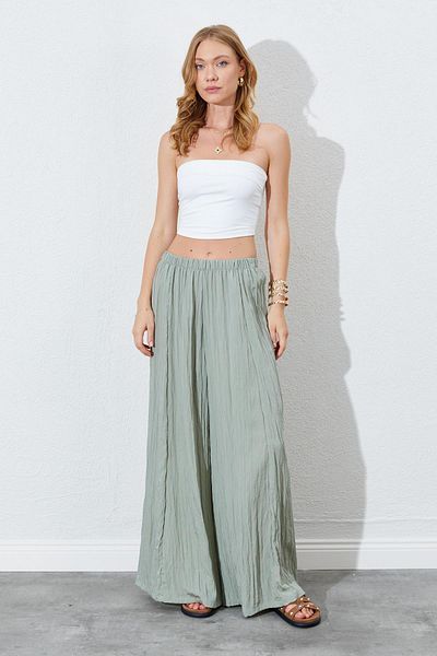 TENA Women's Wide Leg Wrinkled Trousers with Elastic Waist