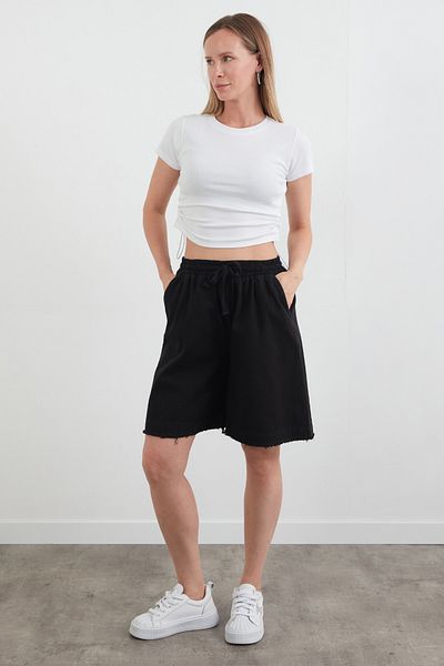 Fulla Moda Βασικό Crop T-Shirt με πώματα στα πλαϊνά